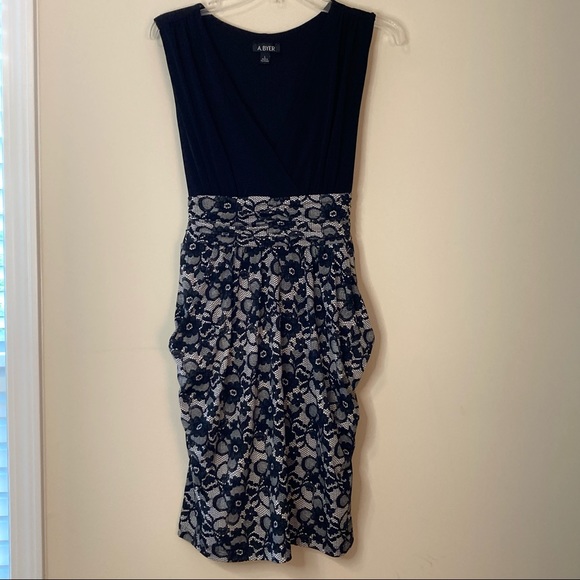 A. Byer Black & White Crossover Sleeveless Lined Dress with Pockets Size L - Picture 1 of 7